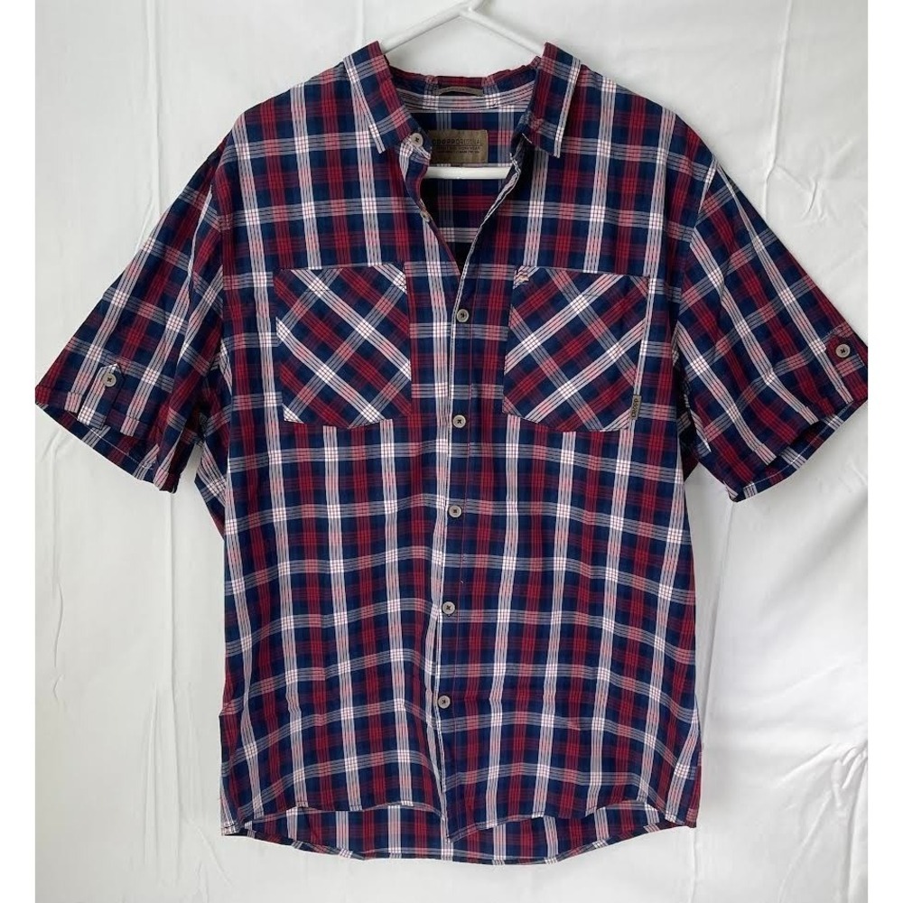 Cropp Original Red/Navy Plaid Design Button Down Short Sleeve Shirt Size 2XL